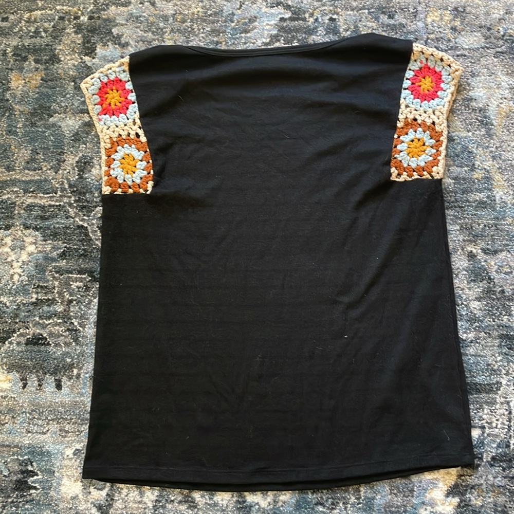 THML Black Top with Multicolor Crochet Shoulders - Picture 5 of 5